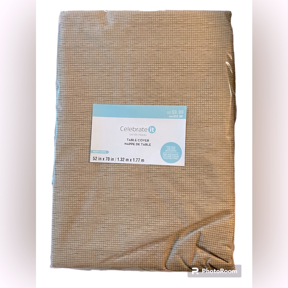 NWT -Table Cover Tan Brown Basket Weave, Tablecloth, Back Drop. Burlap pattern.